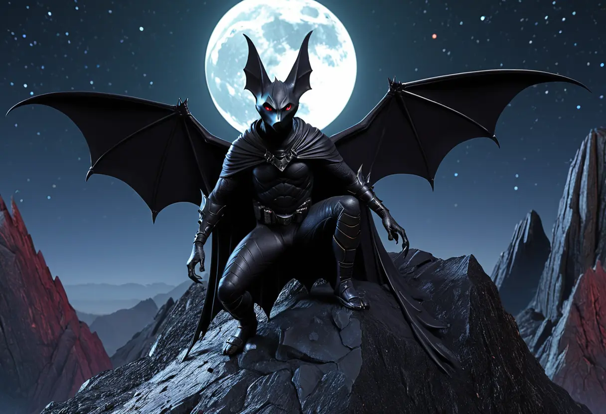 A Nightgaunt perched on a dark peak in the Dreamlands.