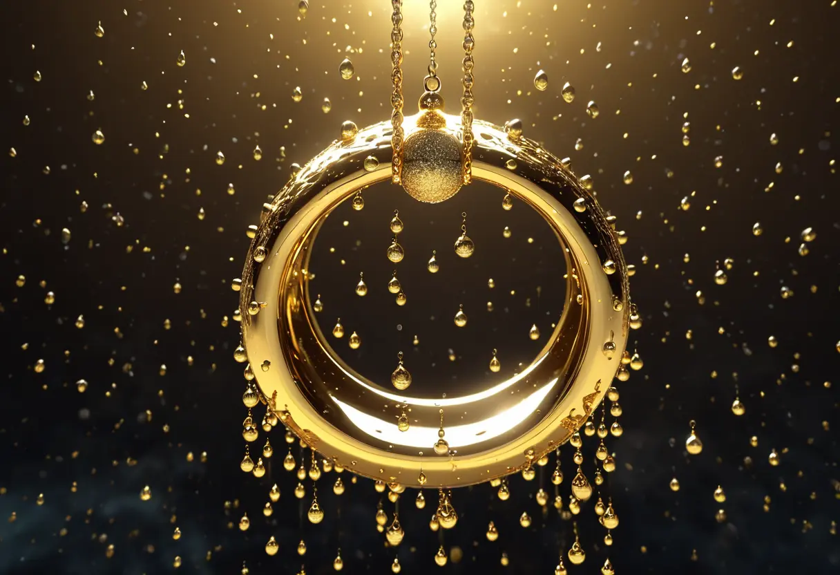 A golden ring dripping smaller rings of light.