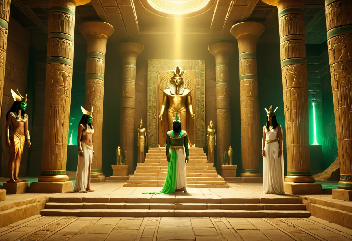 Osiris sitting on his throne in the Duat.