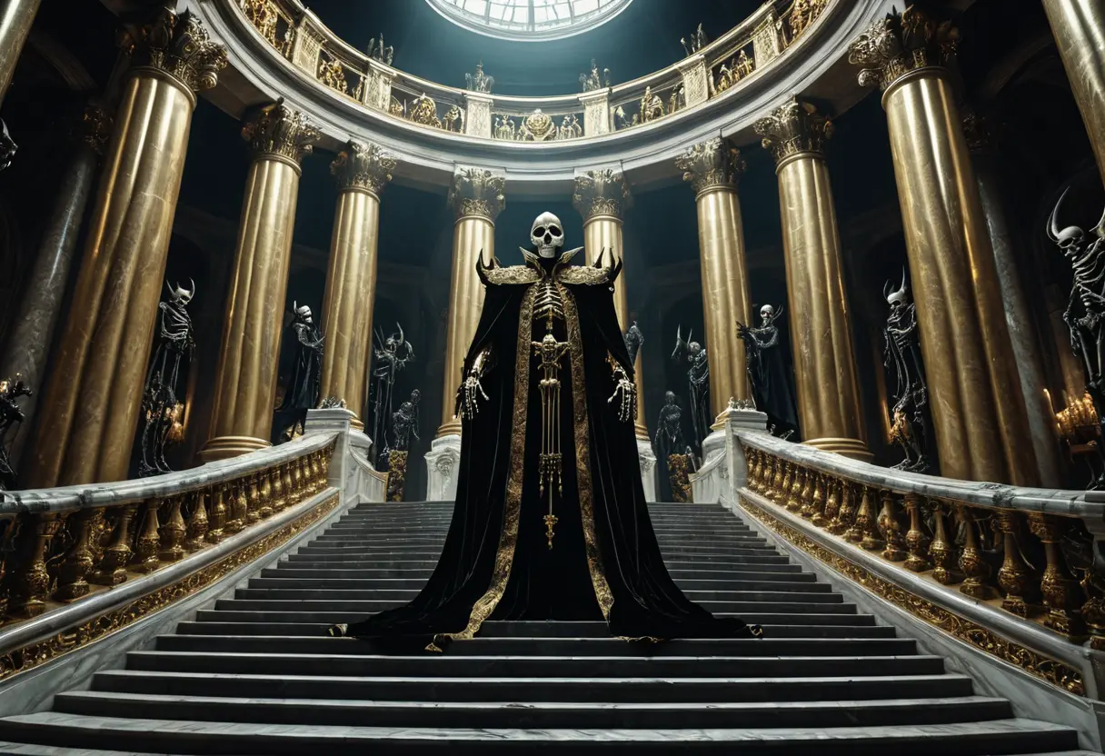 A tall skeletal figure in royal robes.