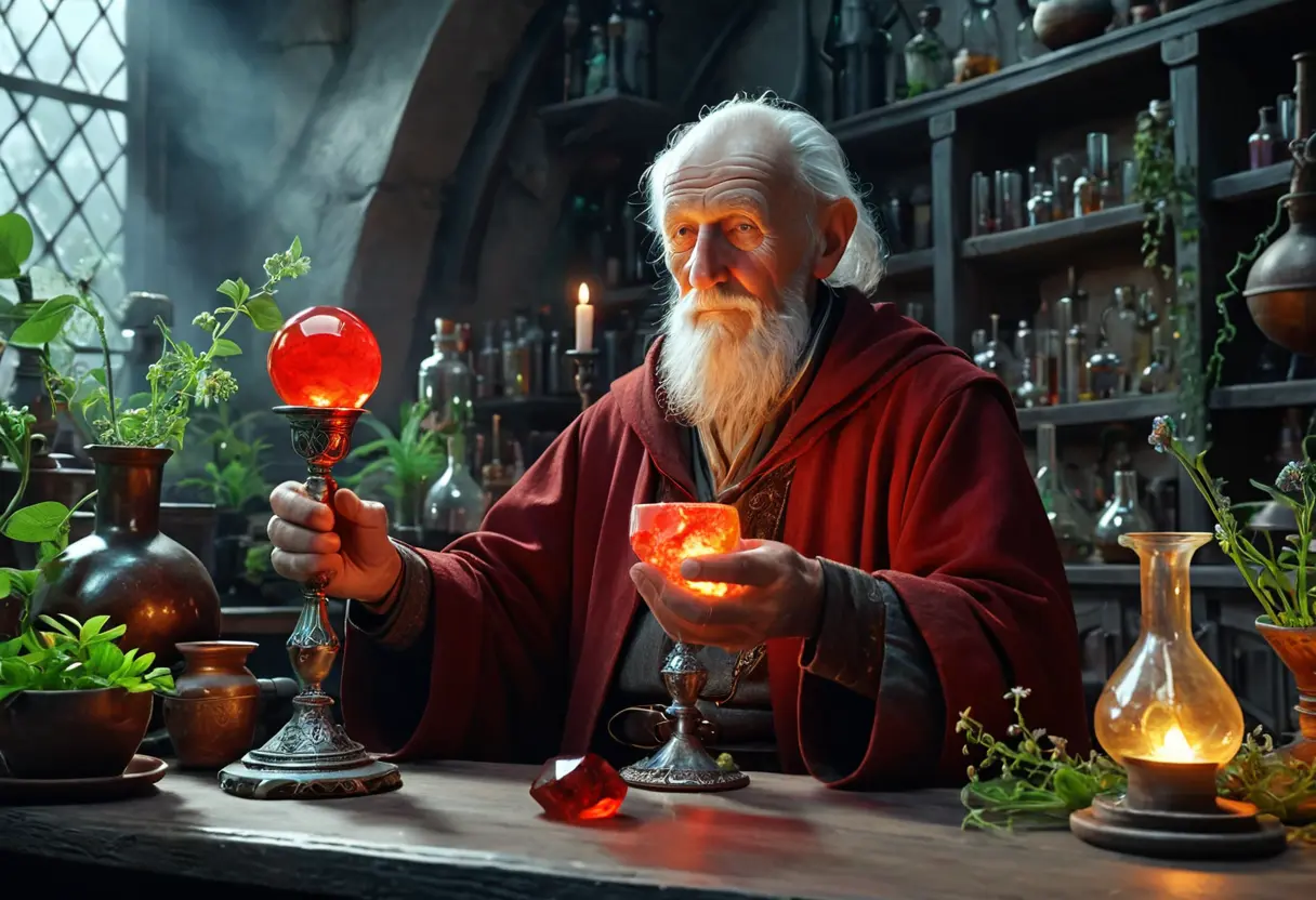 An old man rejuvenated by the stone.