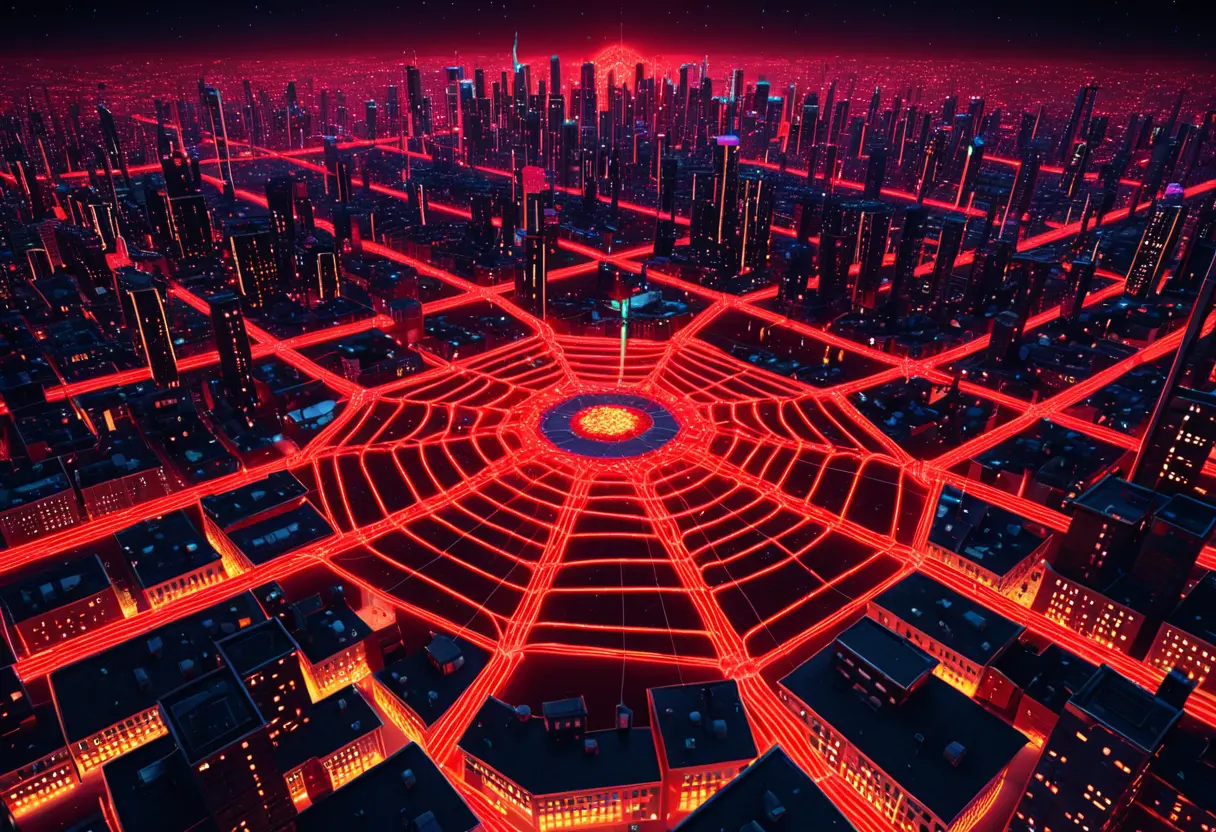 Digital chaos over the city.