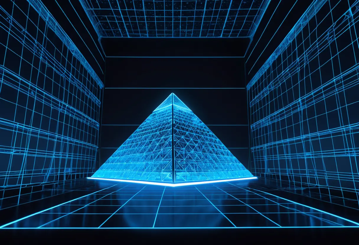 A glowing scan of the pyramid&rsquo;s interior showing the hidden void.