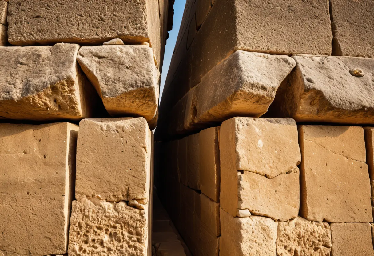 Close-up of the perfectly joined stones of the Great Pyramid.