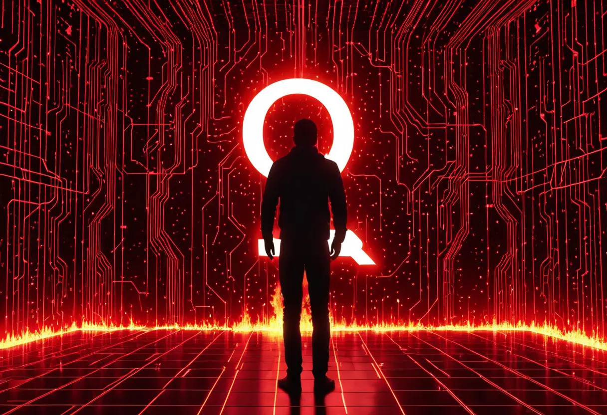 Red &lsquo;Q&rsquo; and digital web.