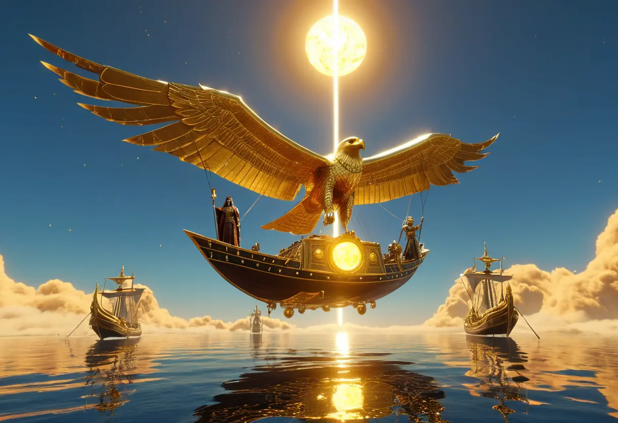 Ra on his solar barque sailing across the sky.