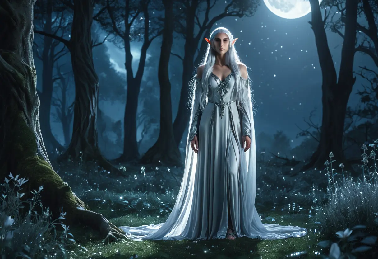 An ethereal Elf with long silver hair.