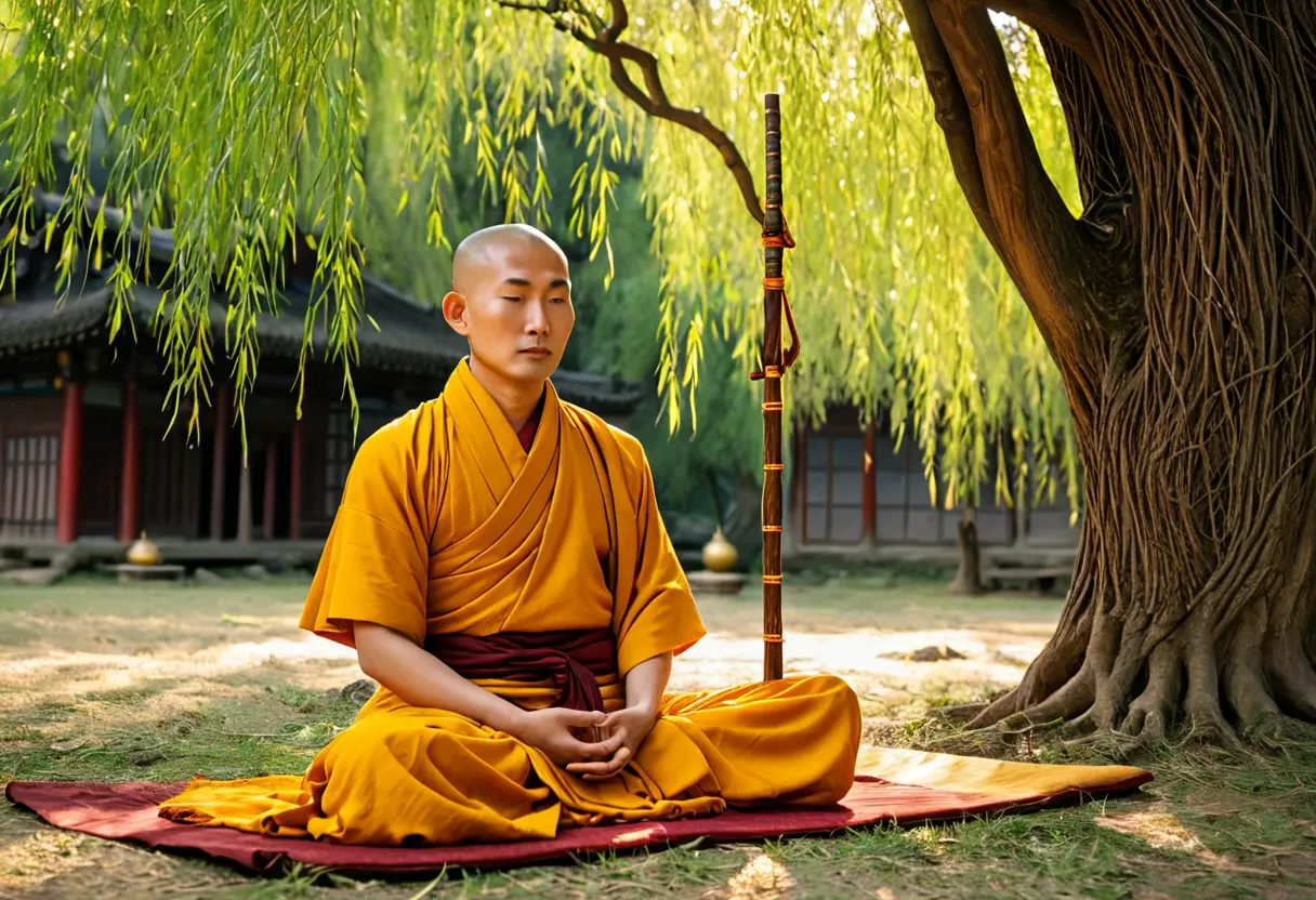 A serene monk sitting in meditation.