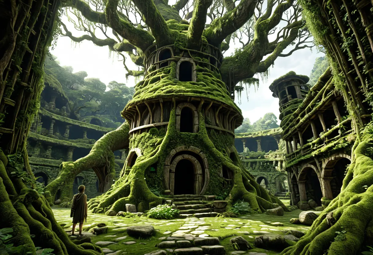 Overgrown organic ruins.