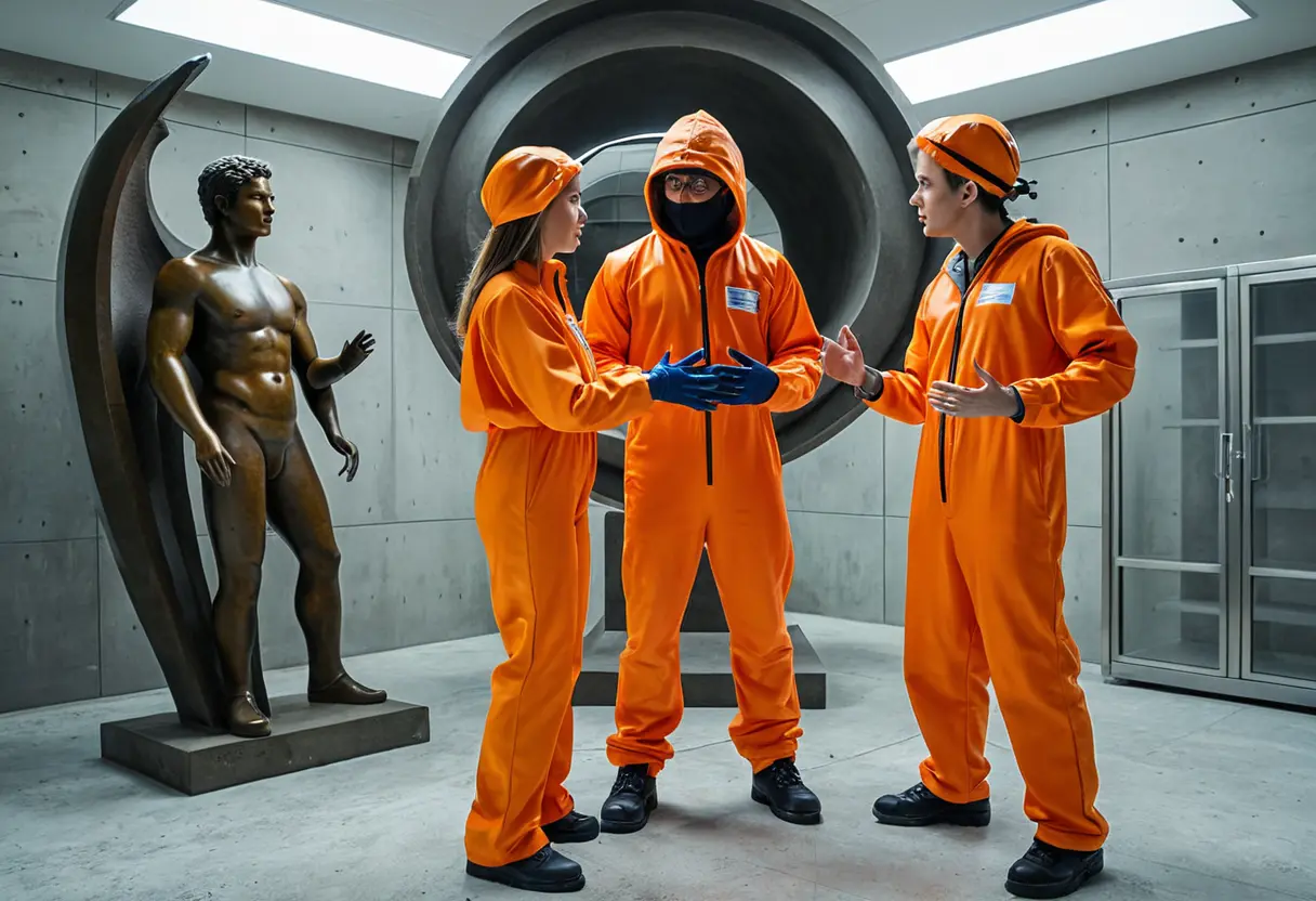 Three personnel facing SCP-173.