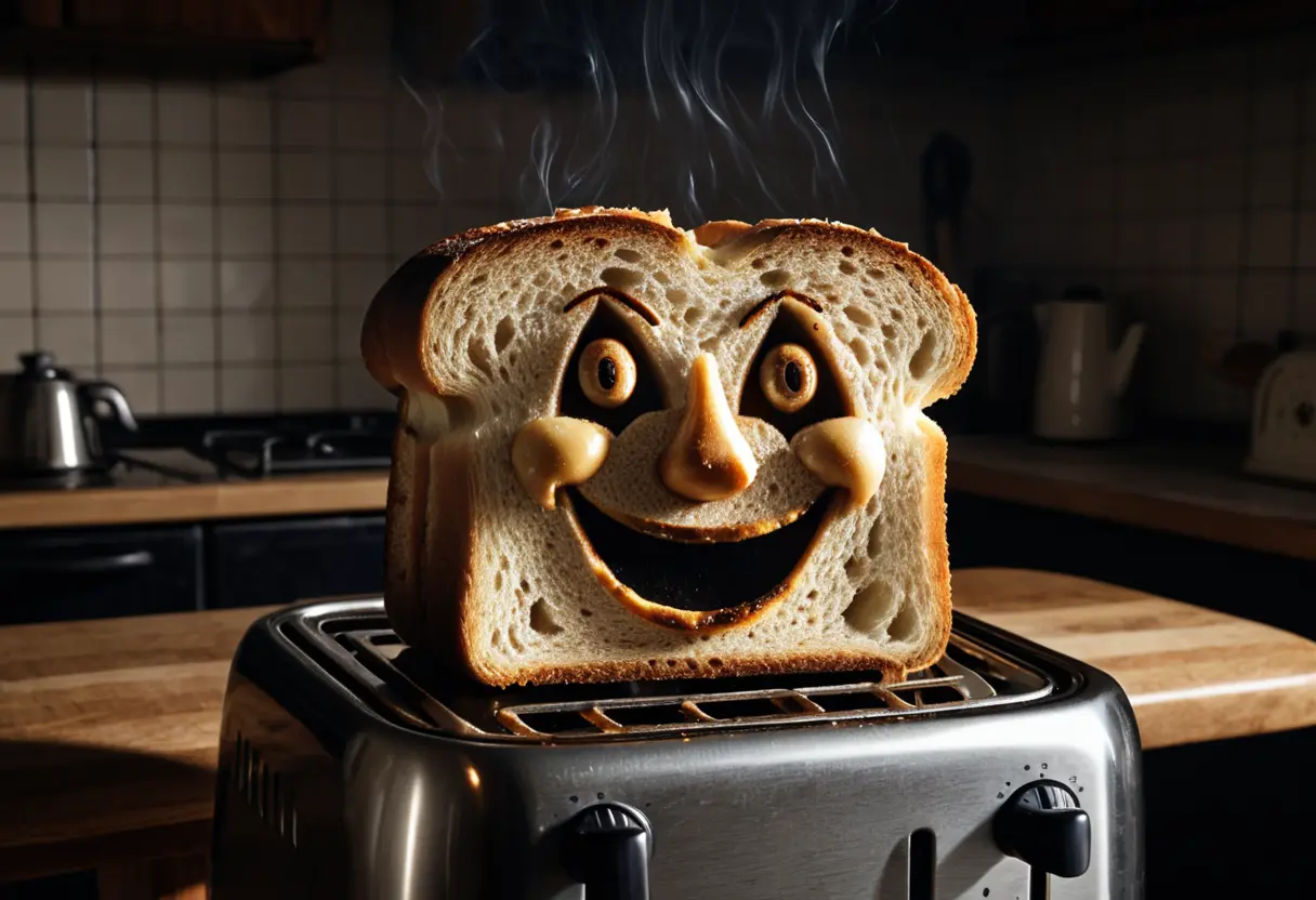 Toast with a face pattern.