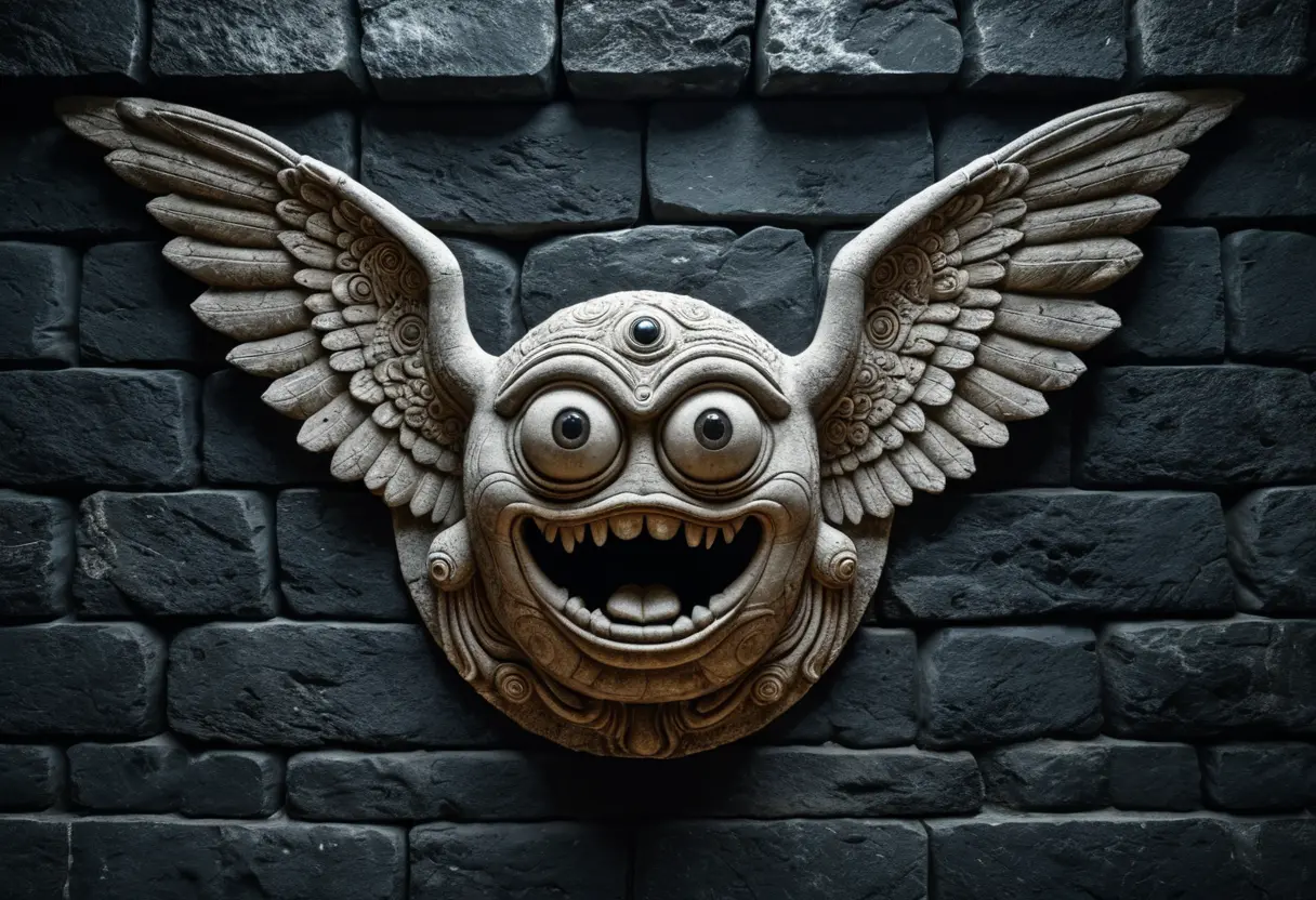 A prehistoric mural depicting a Shoggoth attacking an Elder Thing.