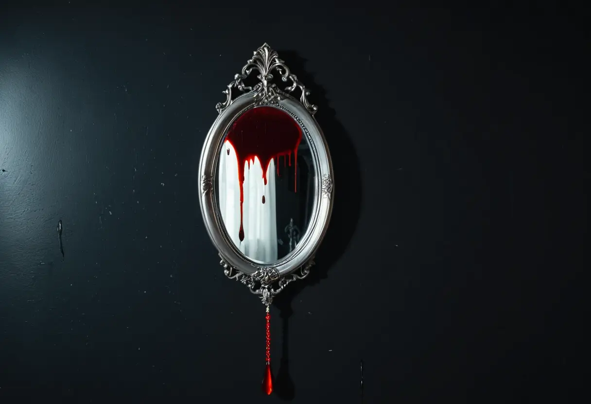 Blood on a mirror.