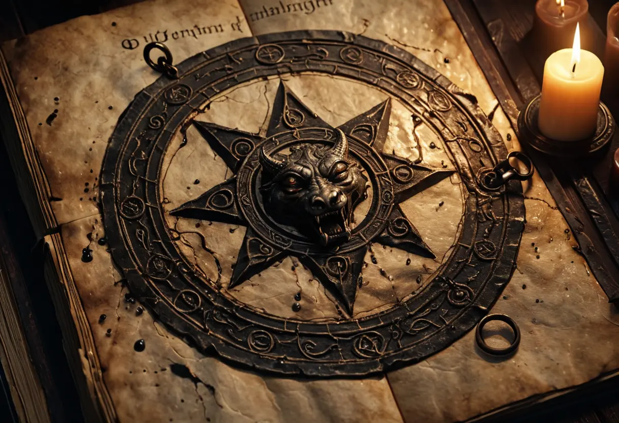 An ancient parchment showing a circular demon seal.