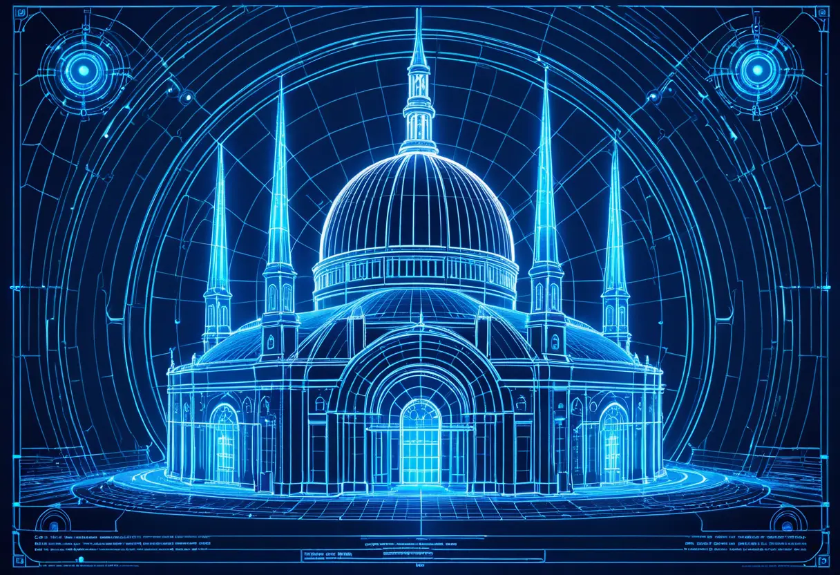 A blueprint showing energy flowing through a dome.