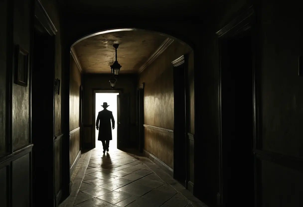 The Hat Man in a hallway.