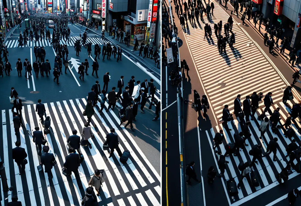 Faceless commuters globally.