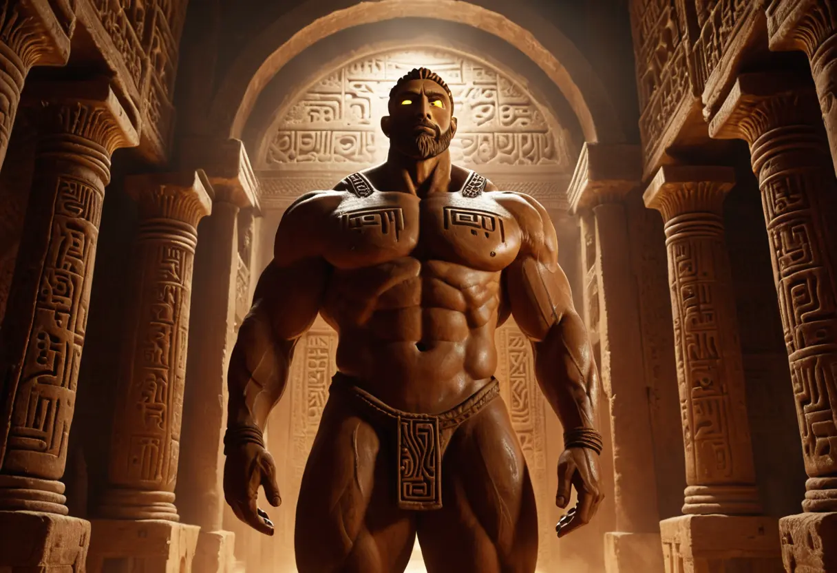 A massive clay figure in an ancient synagogue.