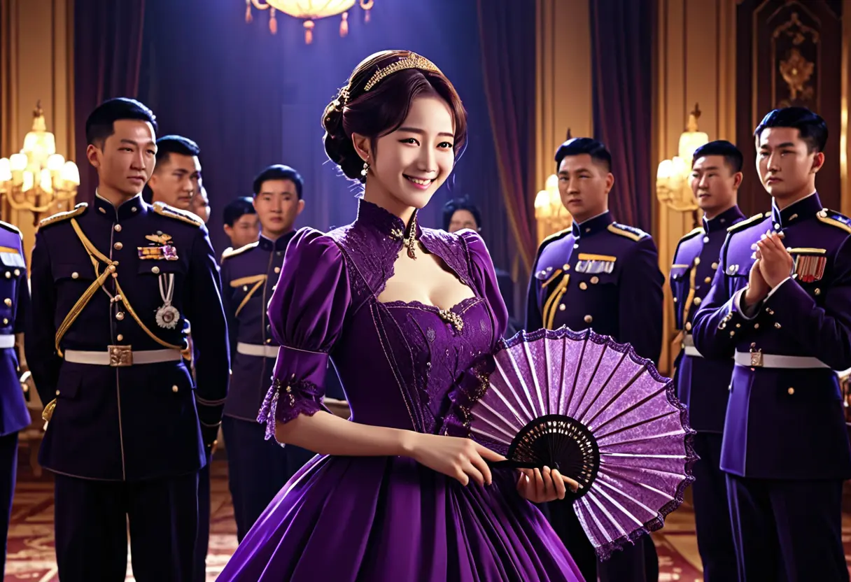 A noblewoman holding a fan proudly.