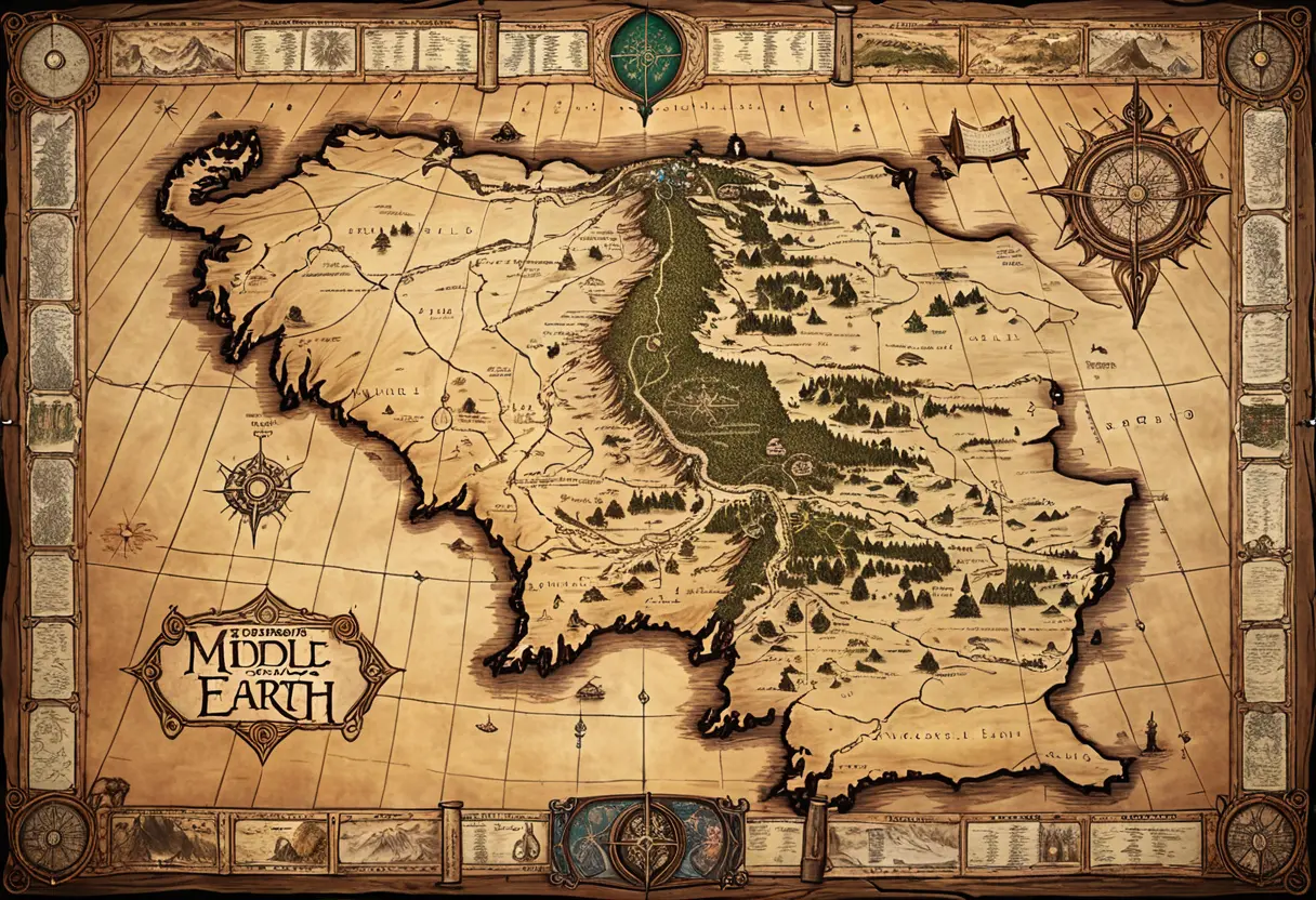 A hand-drawn map of Middle-earth on parchment.