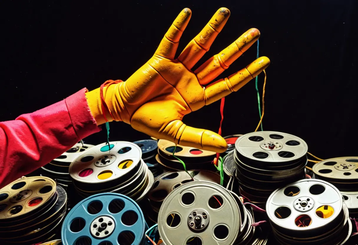 A glitched puppet hand reaching out.