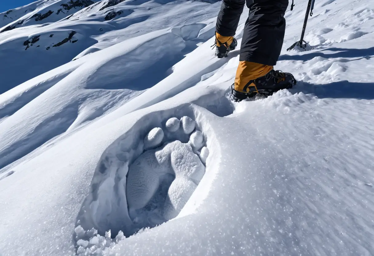 A footprint in the snow.