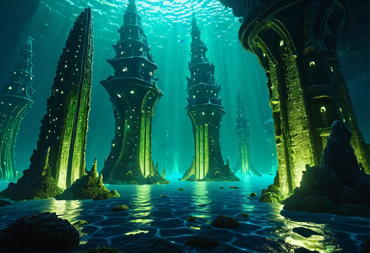 Majestic bioluminescent undersea city of Y&rsquo;ha-nthlei.