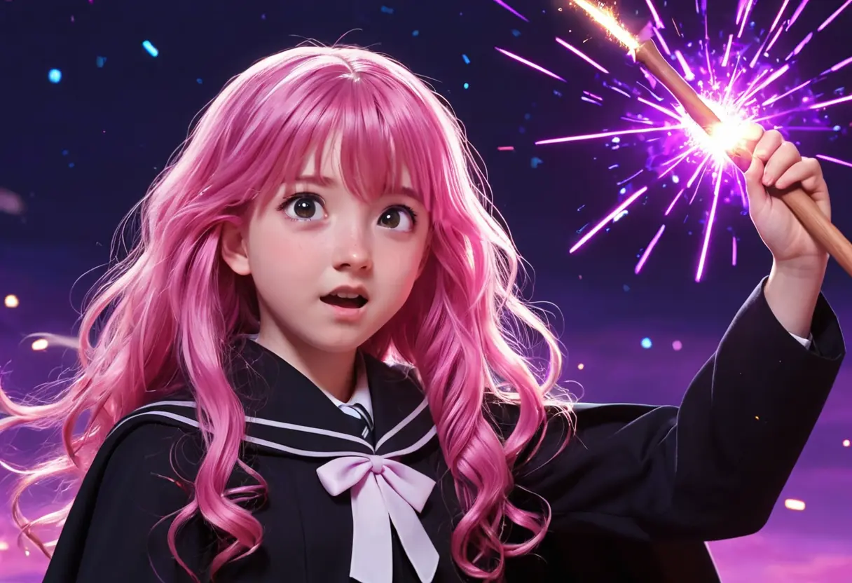 A pink-haired girl casting a spell.