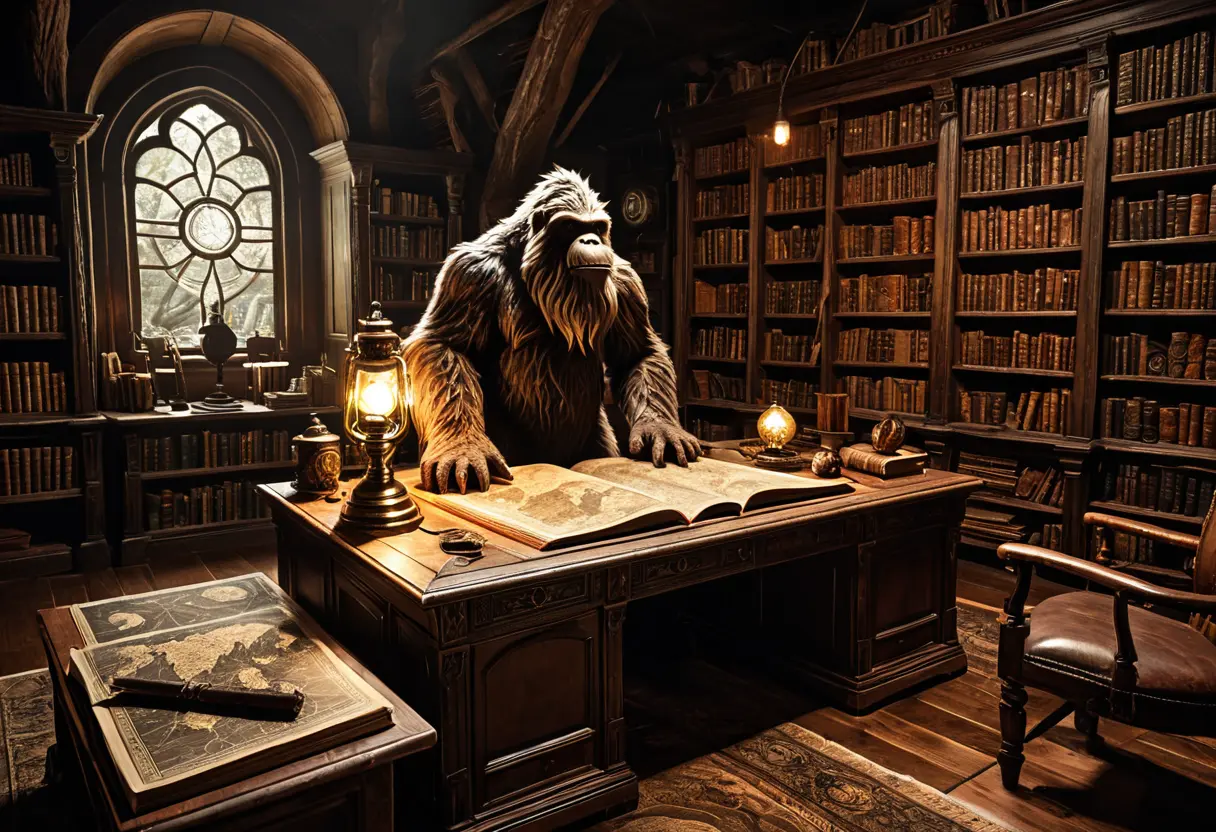 古びた革張りの本と、各地の怪物のスケッチが描かれた古い地図。