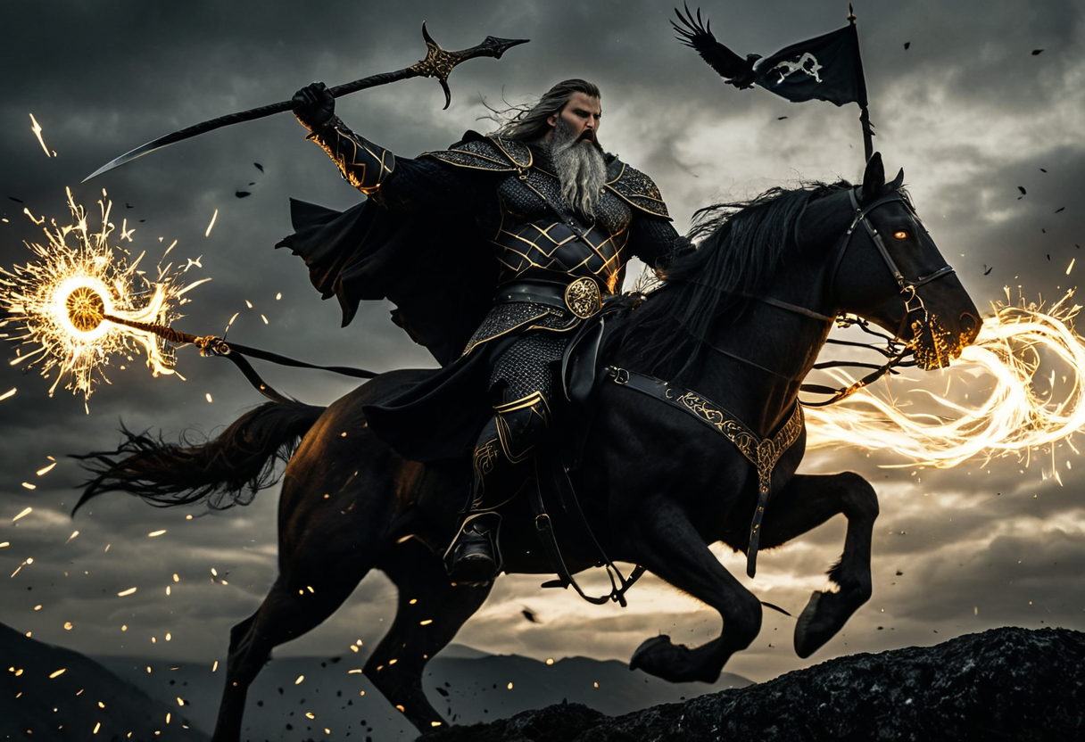 スレイプニルに跨りグングニルを構えるオーディン