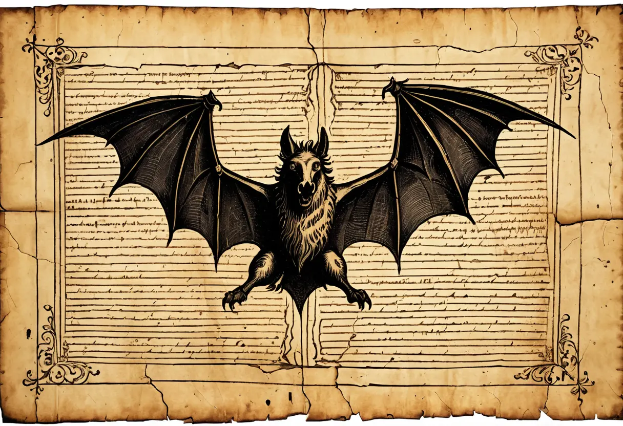 18世紀風の古い出版物の挿絵。リーズ家の紋章と悪魔。