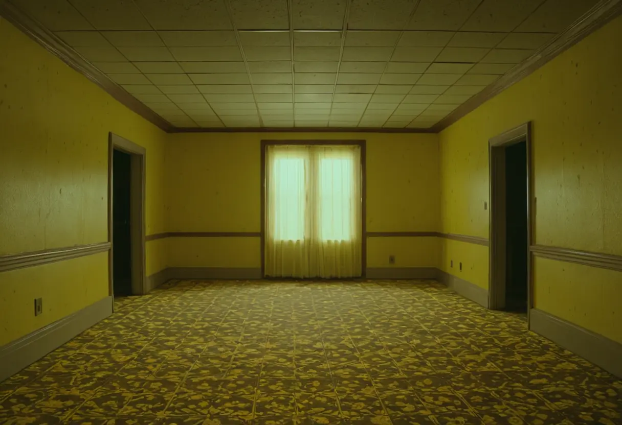 ビデオカメラの映像。無限に続く黄色い部屋の光景。