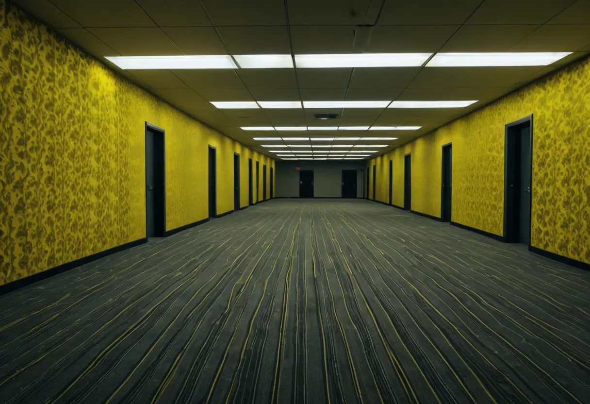 深夜の無人のオフィス。不自然に続く蛍光灯の光。