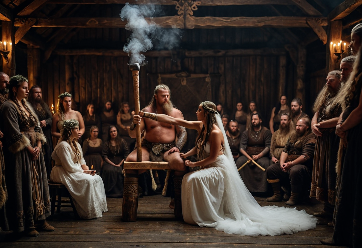 花嫁の膝に置かれたミョルニル