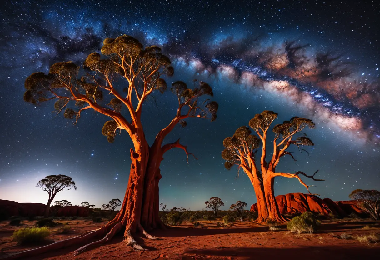 赤い荒野と南十字星が輝くオセアニアの夜。