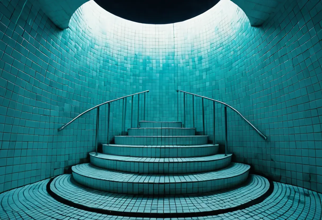 水の中に続くタイル張りの階段。