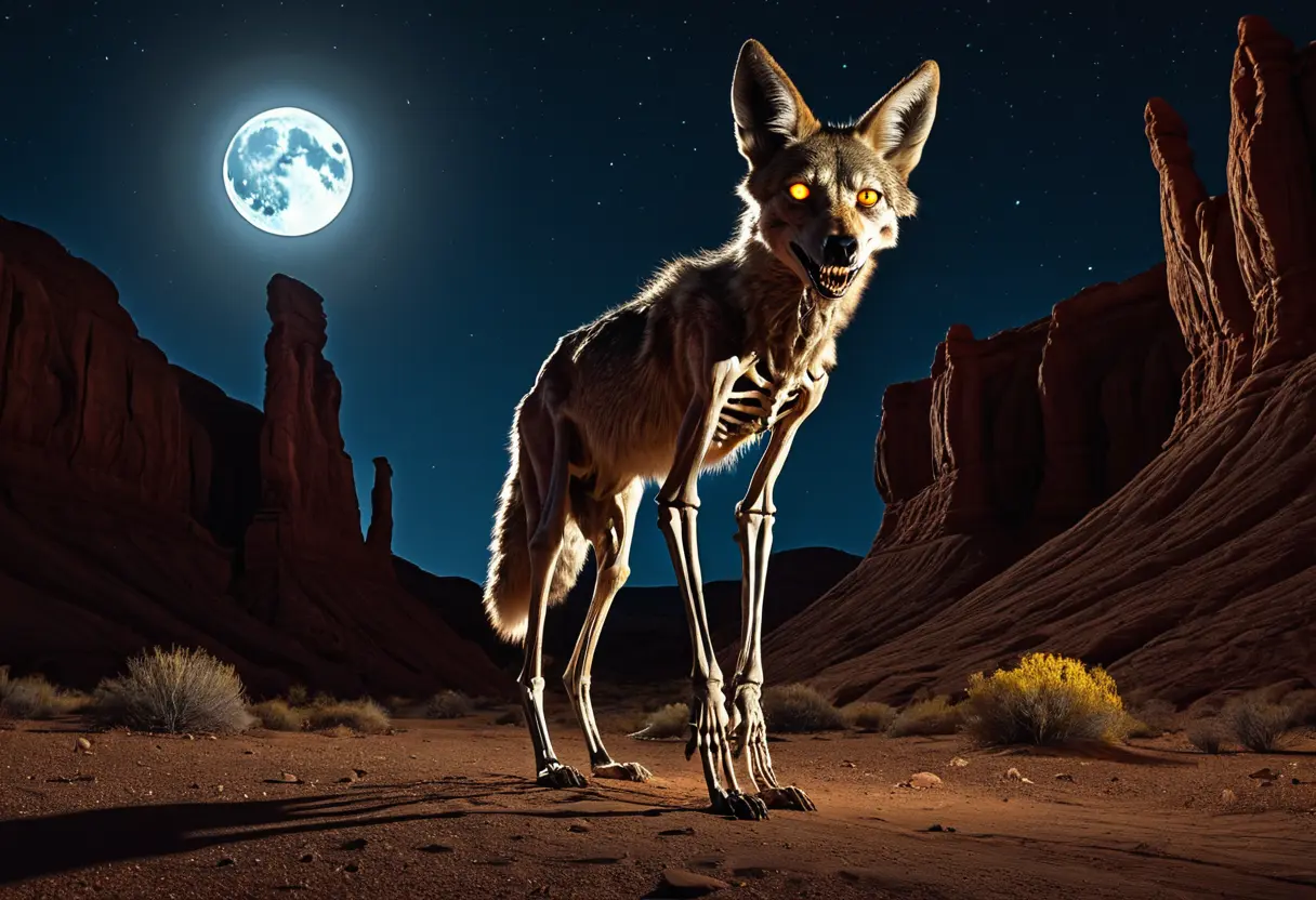 荒野の夜、二足歩行をする異様な生物。