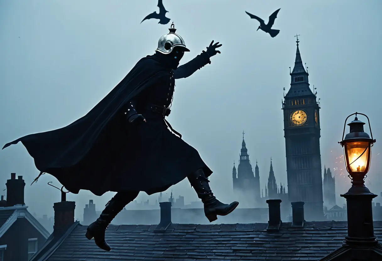 霧のかかったロンドンの夜。屋根の上を跳躍する怪人。