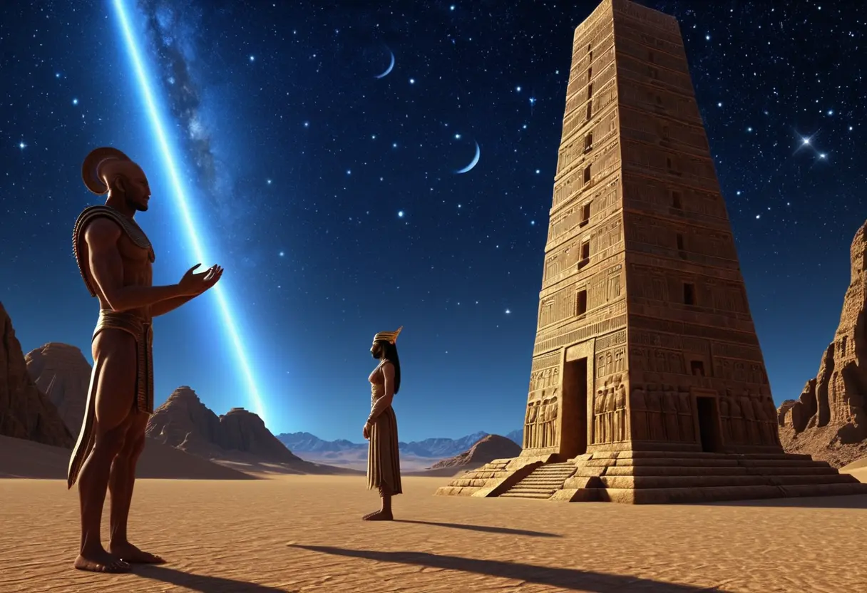 古代シュメールの王の前に、三メートル近い長身の異星人が並び、DNAの模型のようなものを手渡している場面。