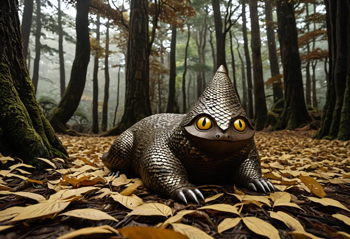 湿った落ち葉の上に潜むツチノコ。